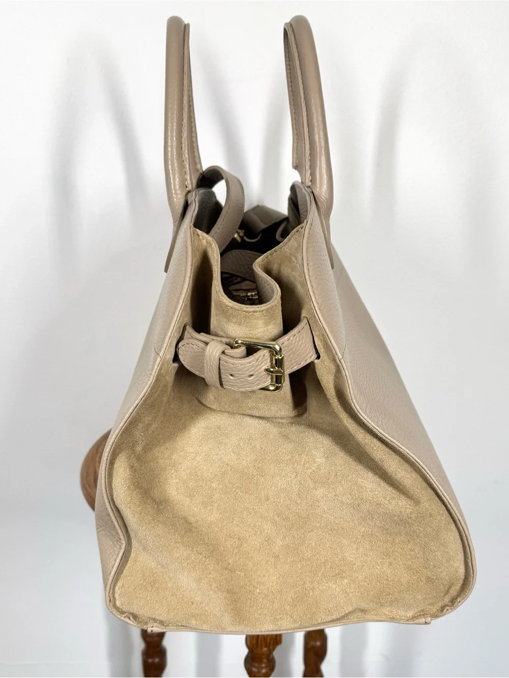 Anna Paola Riva Beige Pebbled Leather Top Handle Satchel Crossbody Shoulder Bag